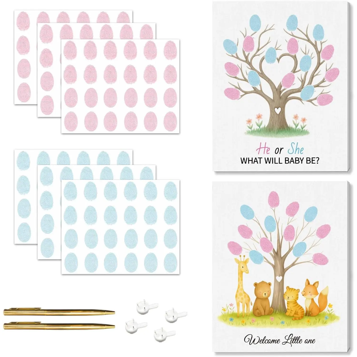 2 count  Fingerprint Tree  Shower Guest Book Party Ideas Fingerprint Guest Book with 2 Pens and 6 Stickers  Party Decorations  Shower Party Supplies