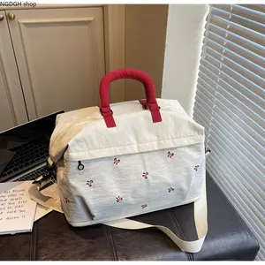 Embroidered Duffel Bag Women - Trendy Quilted Floral Shoulder Tote with Padded Handle & Adjustable Strap, Lightweight Spacious Durable Design Perfect for Travel Daily Commute Gym Weekend Getaway & Casual Outings