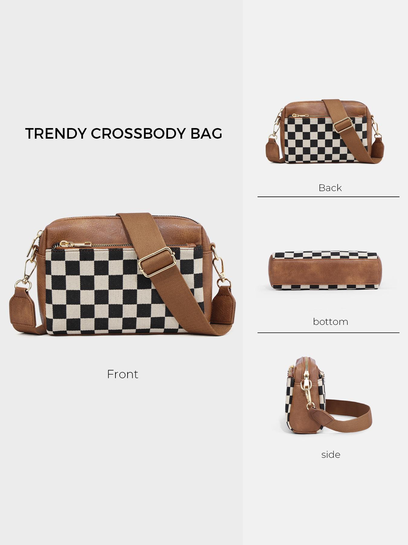Small Checkered Crossbody Bags for Women, Casual Cross Body Bag with Adjustable Strap, Women's Shoulder Handbags for Shopping Travel Daily Use, Lightweight Crossbody Bag
