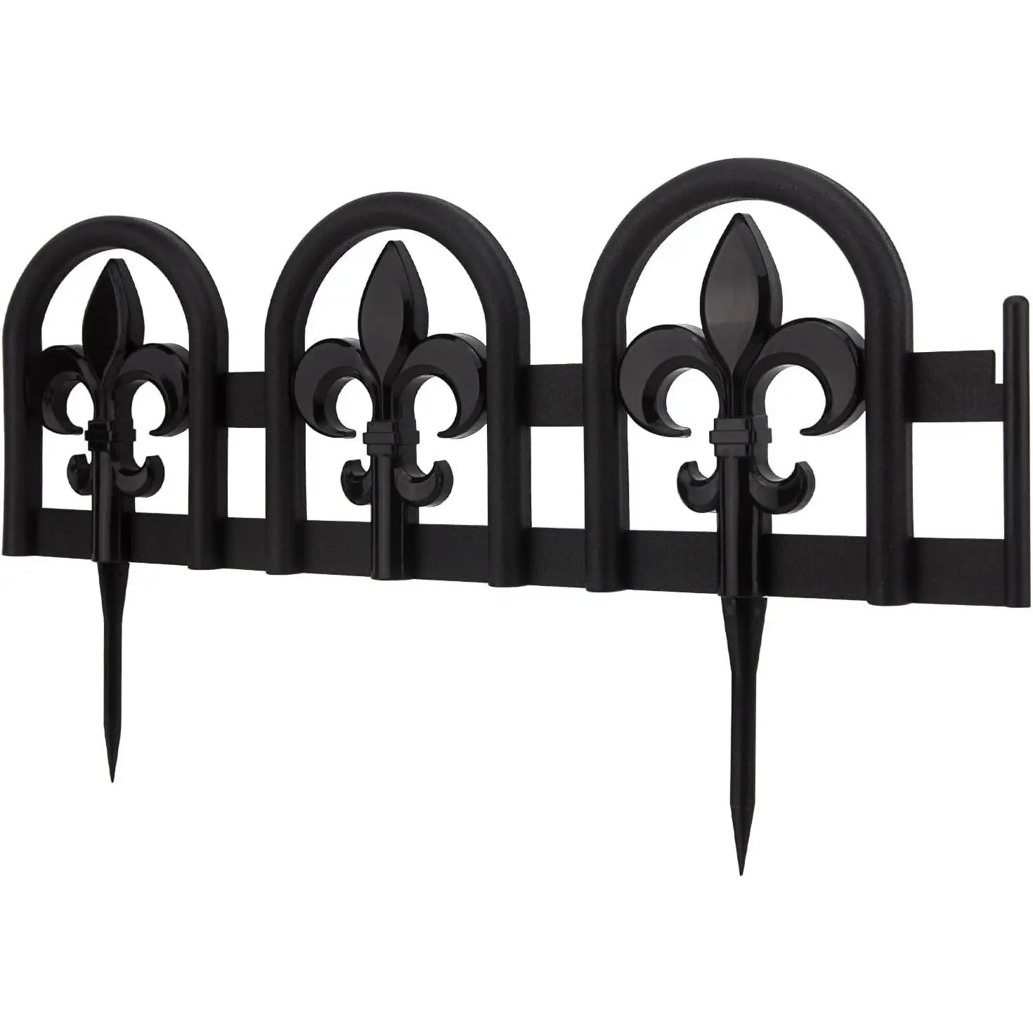 Black Garden Border Plastic Edging – PP Plastic, Metal-Free Wrought Iron Look Design, 15pcs Black Yard Landscaping Fence Liner Lawn Edge Barrier, 20ft Kit of Decorative Lawn Landscape Panels