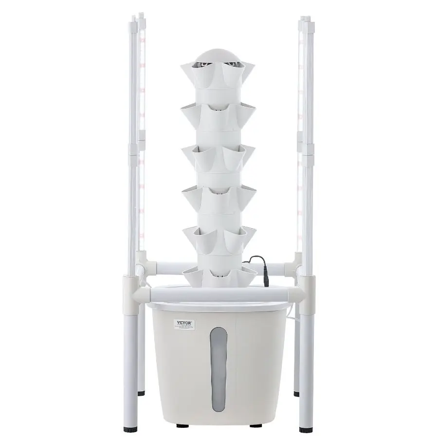 VEVOR Hydroponic Tower Indoor Gardening Kit, 30 Pods, 6 Tiers, LED Grow Light, App Control, 20L Water Tank Pump, Vertical Planter for Herbs, Fruits, Vegetables