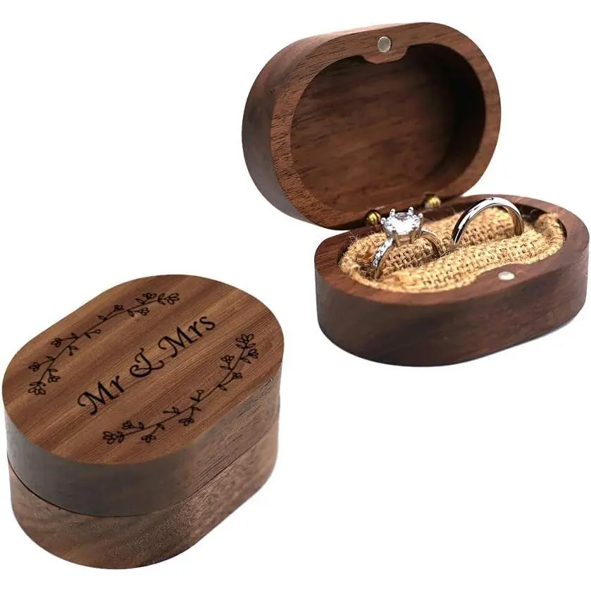 Wedding Ring Box,  Ring box for Proposal, Rustic Mr & Mrs Carve Engagement Ring Holder  for Wedding Ceremony