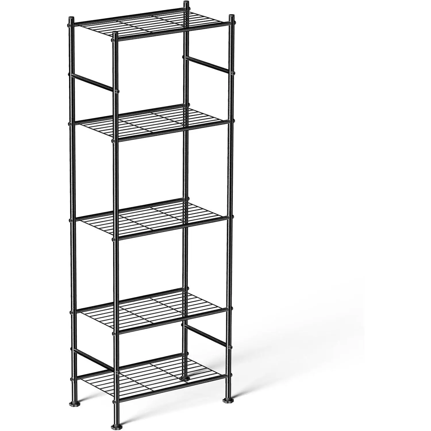 5-Tier Metal Storage Shelf Organizer Racks, 18x12x57" Black Home Organizer with Adjustable Feet, for Garage, Bathroom, Shelves
