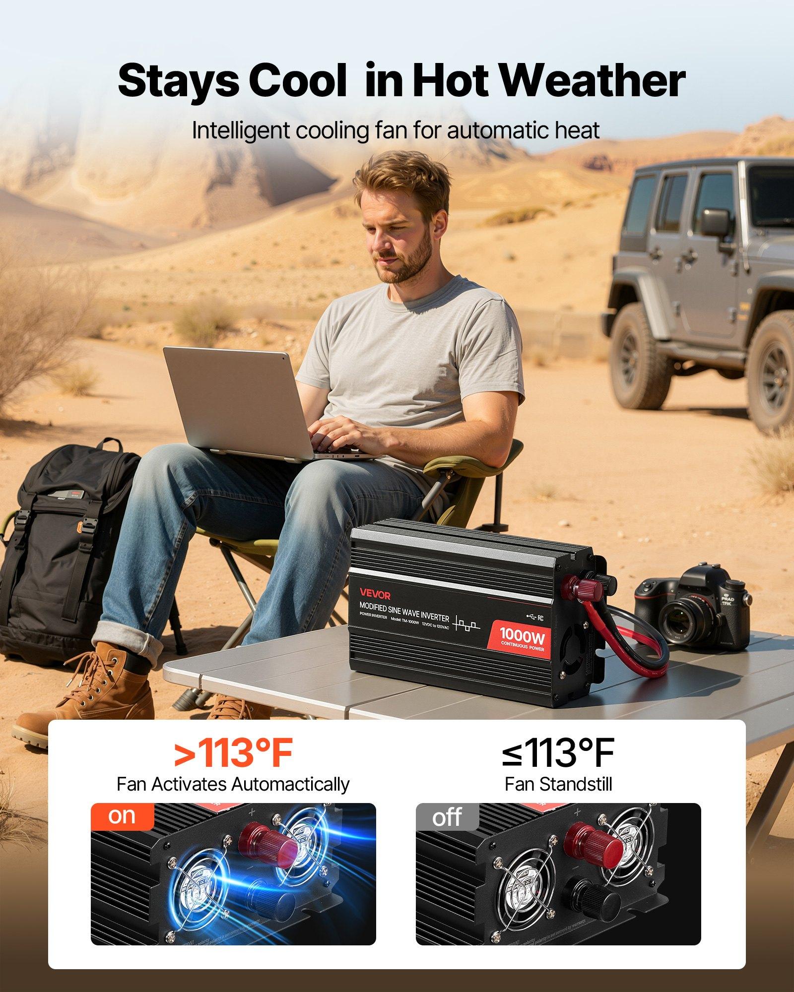 VEVOR 1000W Power Inverter, 12V DC to 120V AC Modified Sine Wave Inverter, Car Charger Converter with USB & Type-C Port, 2 AC Outlets, LED Indicator Light, Ideal for RV, Truck Outdoor Camping VEVOR 1000W Power Inverter, 12V DC to 120V AC Modified Sine Wave Inverter, Car Charger Converter with USB & Type-C Port, 2 AC Outlets, LED Indicator Light, Ideal for RV, Truck Outdoor Camping