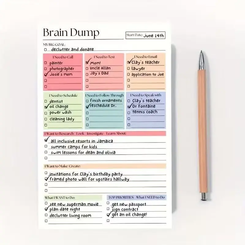 50 page planning notebook, brainstorming and to-do list, daily notebook schedule with date, daily task management tool for schedule, self-service planning office stationery supplies