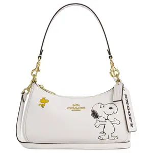 Coach x Peanuts Snoopy Teri 24 Crossbody Bag for Women – Pebbled Leather with Gold and Chalk White Accents