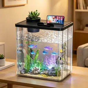 Desktop Aquarium with Hydroponic Plant Pot, Small Transparent Acrylic Fish Tank for Betta, Perfect Home/office Decor, Unique Gift for Aquarists