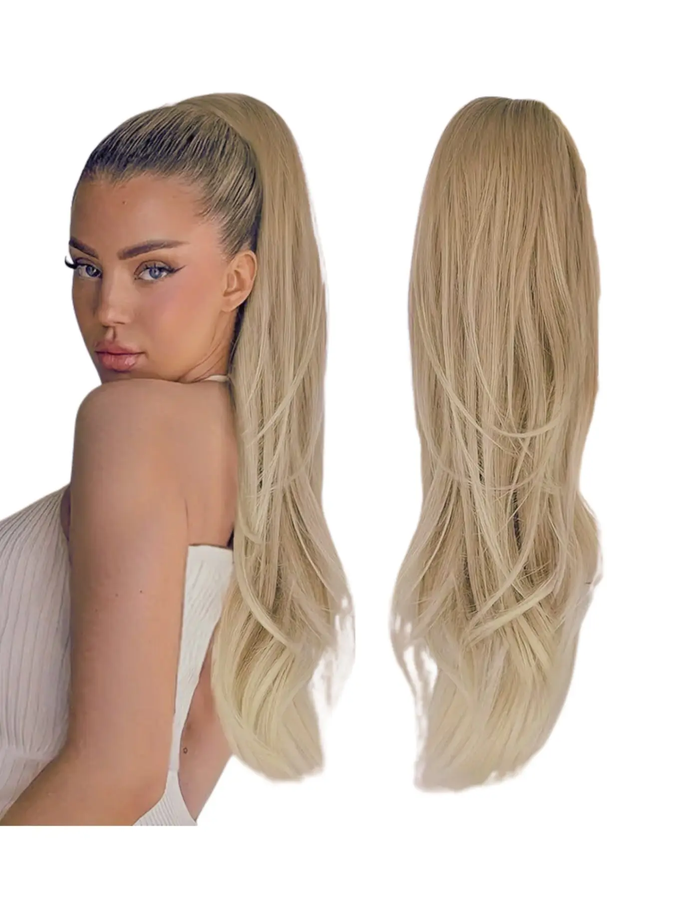 26 Inch Long Wavy Ponytail Extension, Synthetic Heat-Resistant with Hair Clip, Easy-To-Use Daily Wig for Women, All Seasons