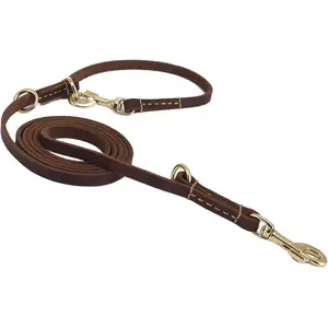 Multi Function 8ft Genuine Leather Hands Free Dog Leash for Small, Medium and Large Dogs