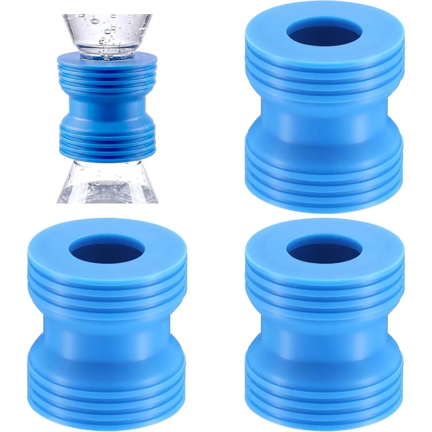 3 Pack Bottle Emptying Kit Soap & Lotion Bottles Saver Connector Coupler Transfer Connector Between Bottles for Soap, Lotion, Shampoo, Conditioner, 1.54 x 1.61 Inches(Blue)