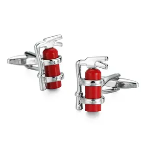 Men's Copper Red Fire Extinguisher Cufflinks, Fashionable French Shirt Accessories for Weddings, Wholesale Clothing Accents