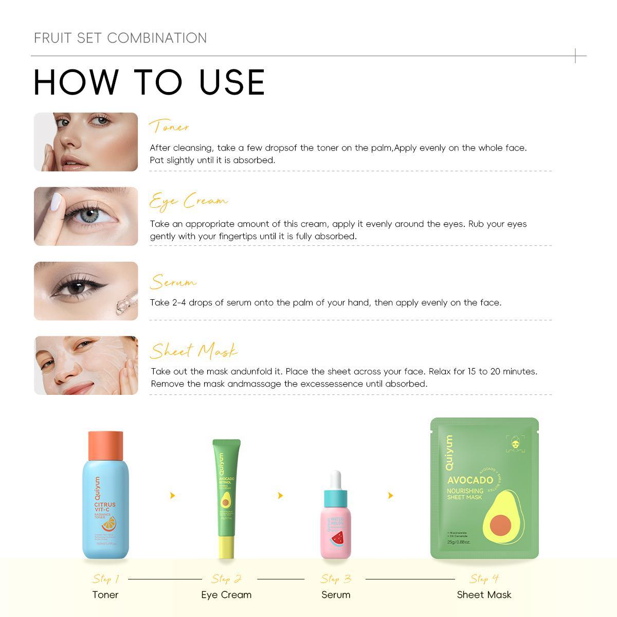 Fruit Refresh Skin Care Kit, 1 Set Skin Care Gift Box, Including Eye Cream, Serum, Toner, Mask, Face Mask, Skin Care Product for Women & Men, Cosmetic