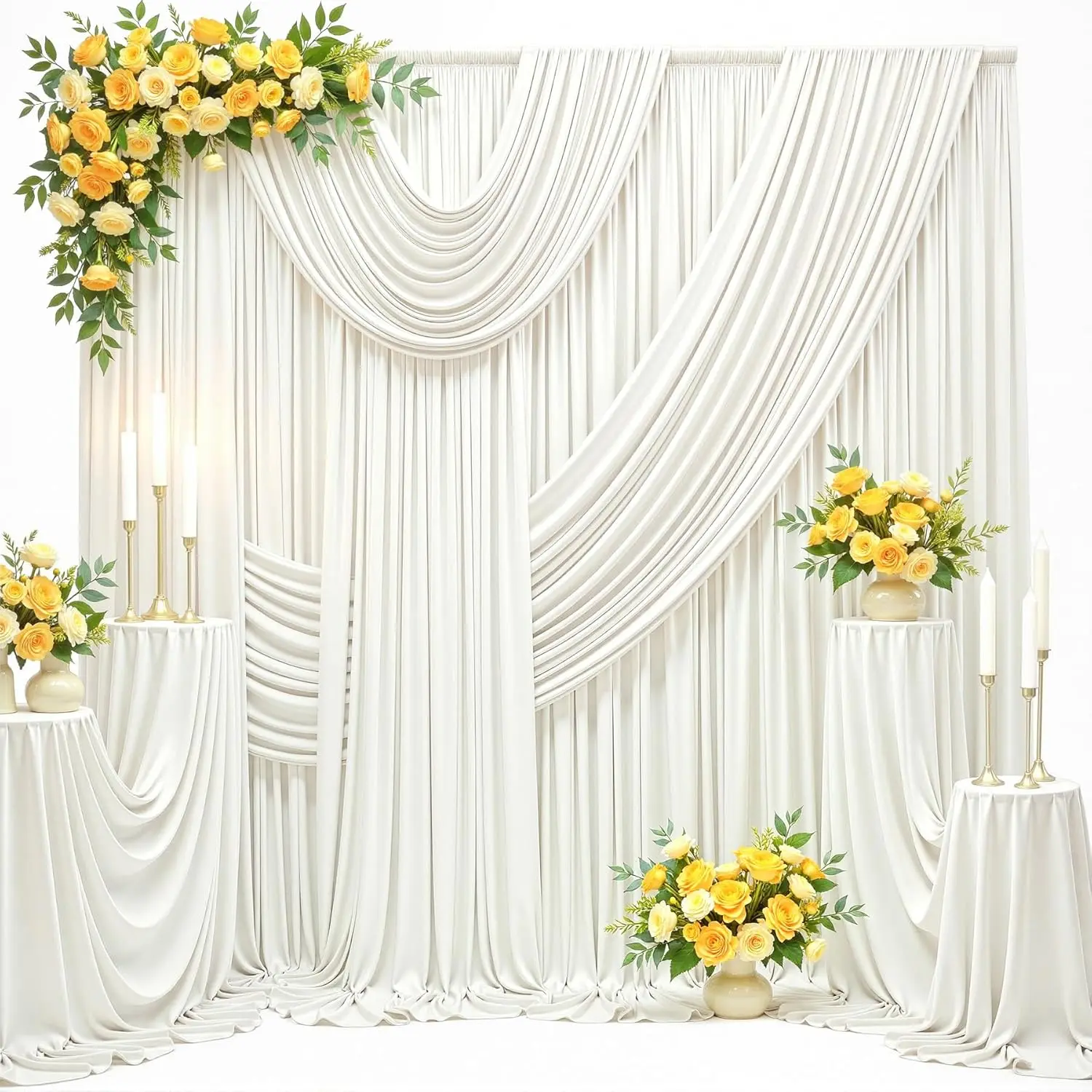 10FT x 15FT Wrinkle-Free Ivory Backdrop Curtains for Wedding, 2 Panels Ivory Photo Background Drapes for Wedding Reception, Birthday, Bridal & Baby Shower Decorations Photography
