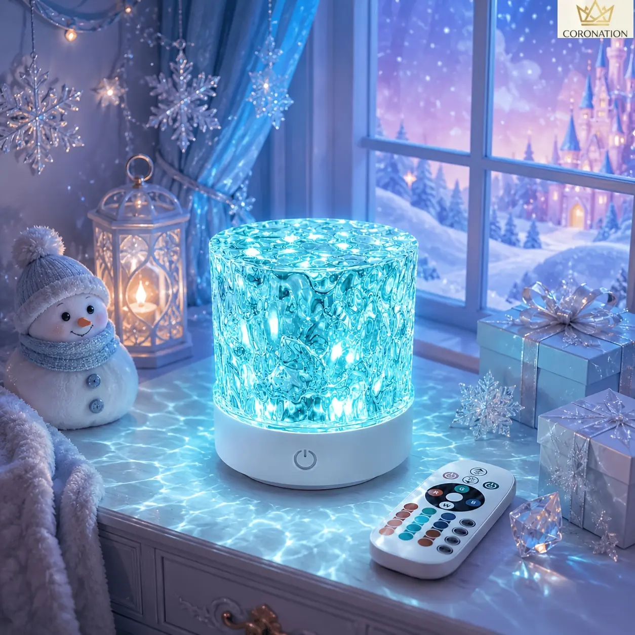 Aesthetic Aurora Projector Light with Water Ripple Effect, USB Powered Rotating Ocean Wave Night Lamp, Touch Color Changing Ice Crystal Ambient Light for Bedroom, Dorm, Desk Decor & Romantic Gifts