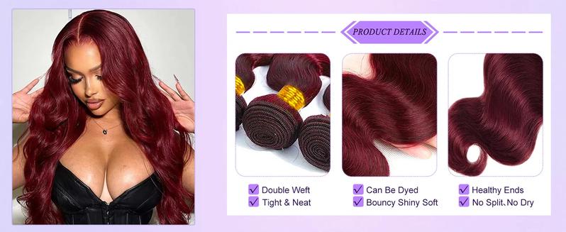 3/4 Bundles With Closure Body Wave Highlight Burgundy 99J Human Hair 4x4 Lace Front With 3 Bundles Brazilian Hair For Women