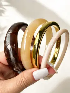 4-Piece Minimalist Geometric Ring-Shaped Resin Bracelet Set, Versatile Women'S Bangle Jewelry, Bracelets Bangles, Suitable For Everyday Casual Wear With A Retro Style.