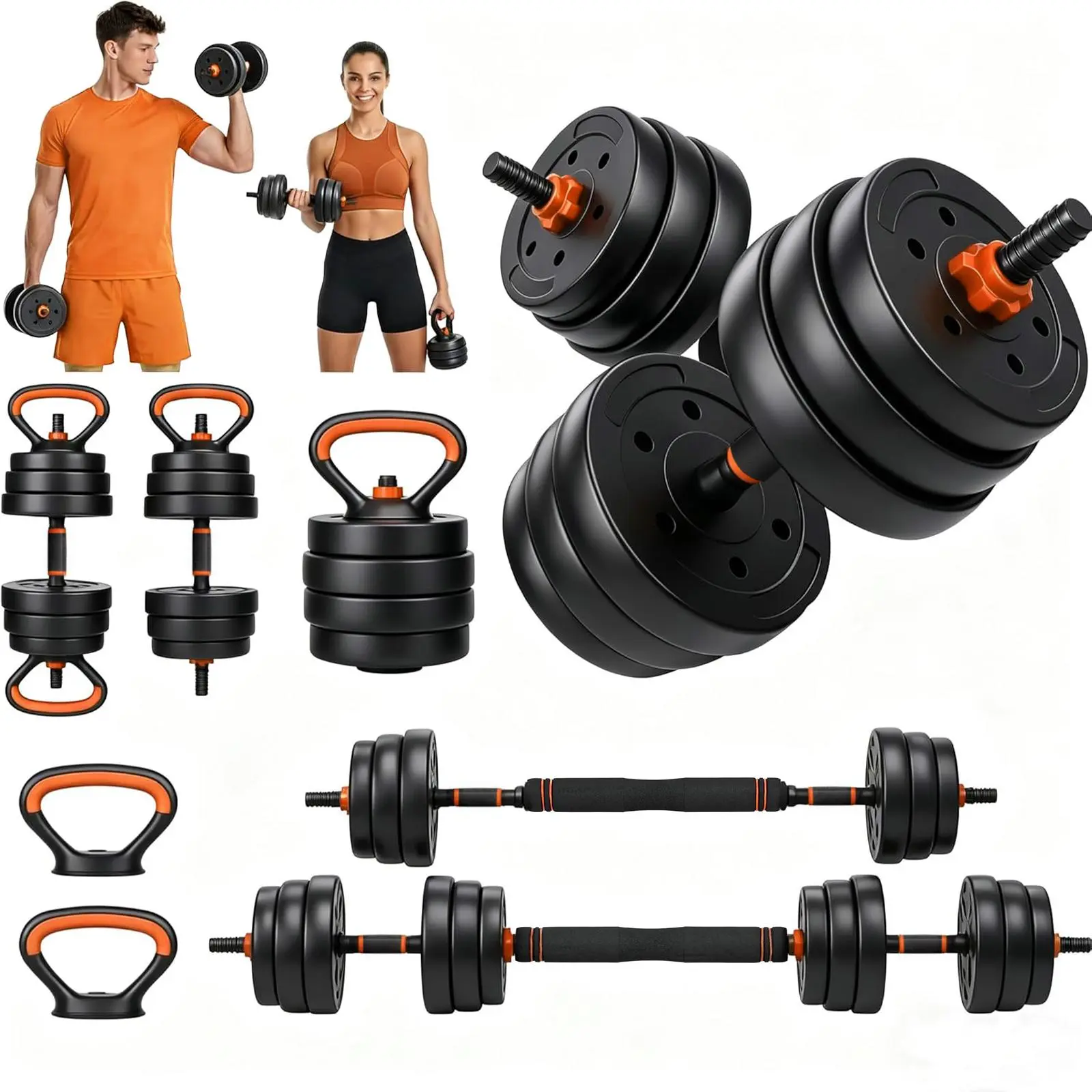 44lb Adjustable Dumbbell Set - Multi-Functional Strength Workout Equipment, Converts to Barbell/Kettlebells/Push-Up Stand, Tailored Workouts Adjustable Weights for Home Gym Training, Unisex, 44/66/88 Lbs, Barbells, All-In-One Weight Lifting