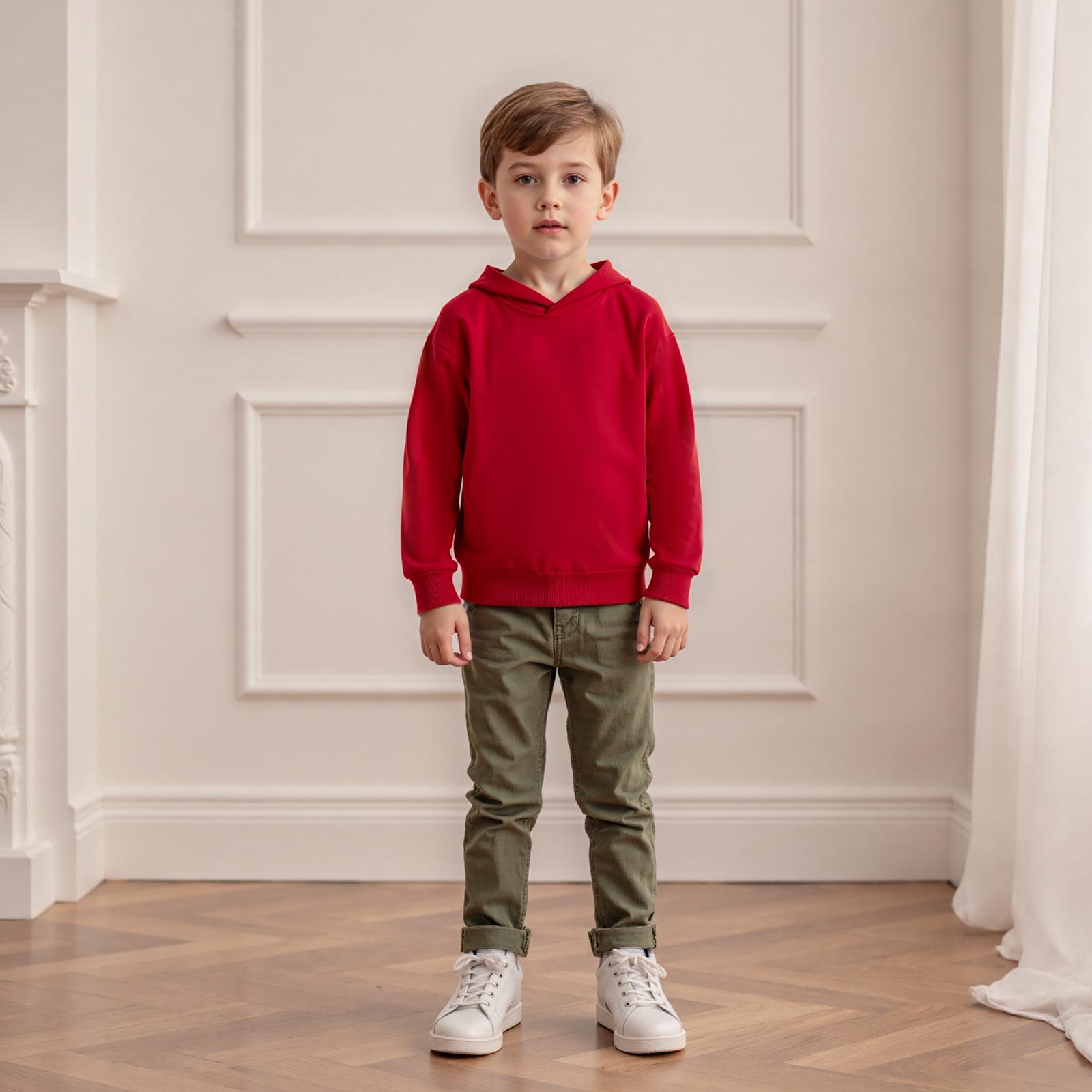 Toddler Boys Girls Hooded Sweatshirt Solid Pullovers Long Sleeve Hoodie Kids Cotton Crewneck Fall Tops 3-7Y