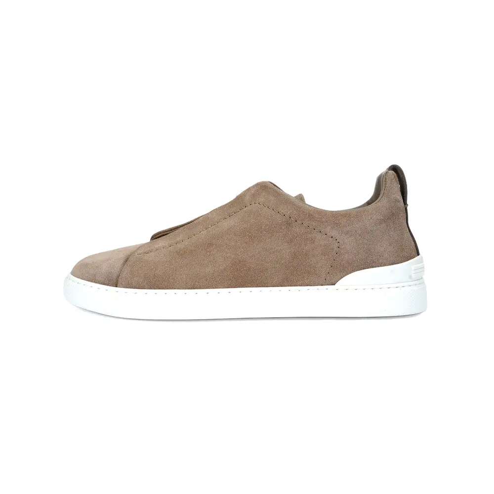 Zegna Triple Stitch Suede Low-Top Fashion Sneakers for Men in Beige Verifiable, with credentials and supporting global authentication