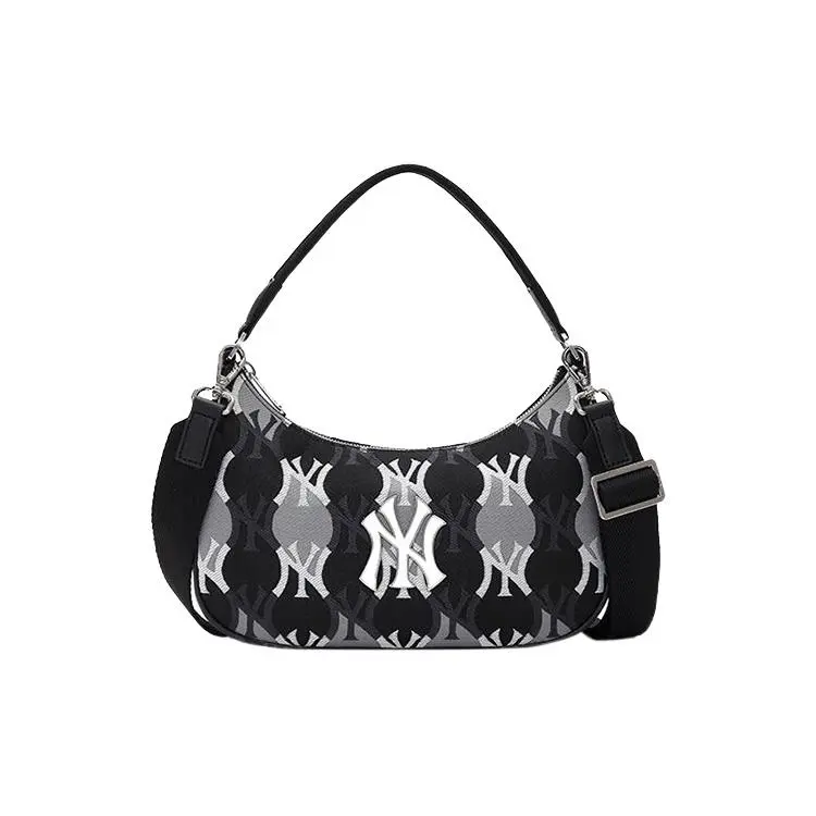 MLB New York Yankees Houndstooth Print Nylon Polyester Crossbody Handbag for Men and Women in Black and Gray