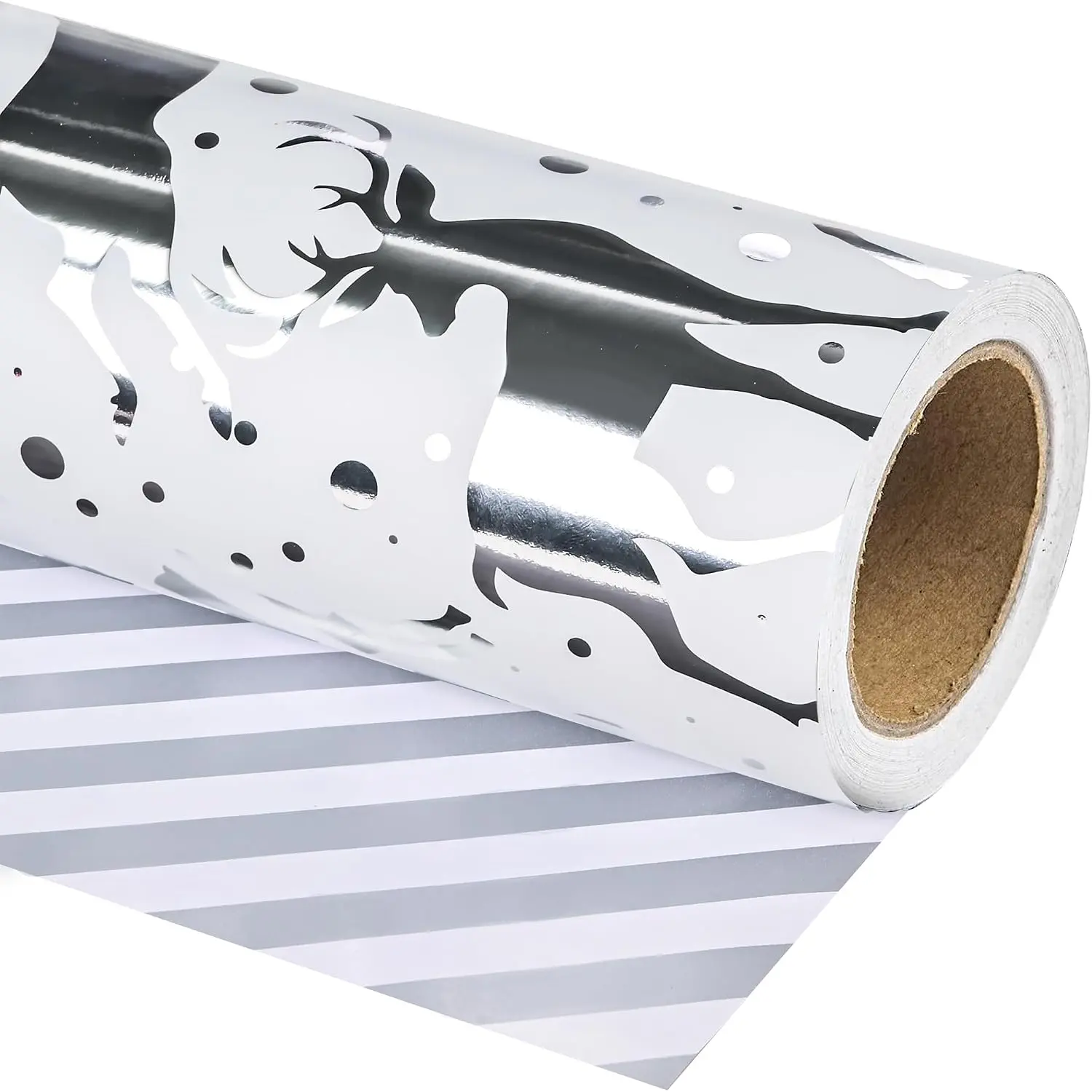 Christmas Wrapping Paper Roll - Sliver White Reindeer  Wrap Metallic Foil Design for  Winter Holiday  (Sliver, 17 Inch X 16.5 )