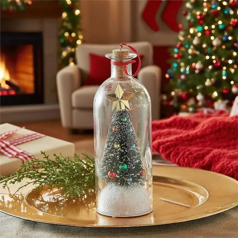 Recordable Glass Bottle Christmas Tree Message Ornament, 30 Seconds Voice Recording, Replay Permanently with Cork Stopper, Festive Audio Keepsake, Unique Home Decor Gift