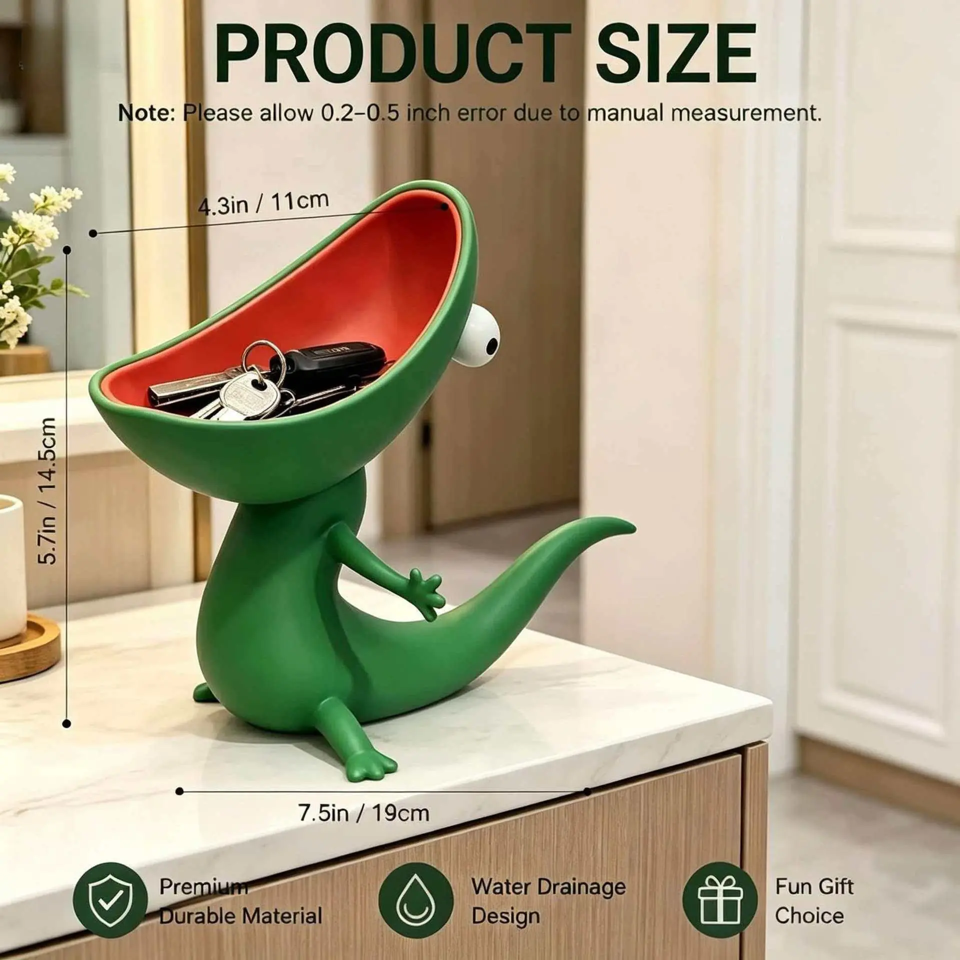 Lizard Soap Bar Holder & Accessory Bowl, Cute Animal Resin Dish with Drain, Multi-Purpose Organizer for Jewelry & Sponges, Fun Gift, Kitchen, Desk Organizer, Sponge Holder, Playful, Drainage Hole, Cute Candy Bowl, Durable, Home Decor