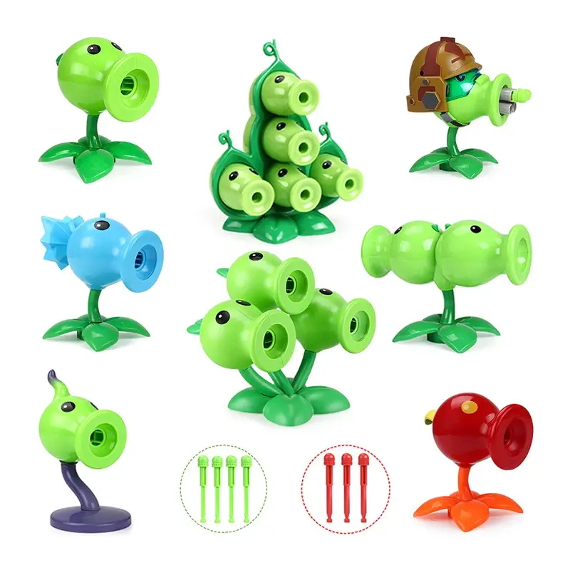 Plants vs. Zombies 2 Safe PVC Action Figure Set - Hard Glue Peashooter, Gatling Peashooter, Sunflower Shooting Figurine, Character Figurine, Action Figure Model Dolls, Unisex Kids Gift for Parent-Child Interaction, Safe And Odorless