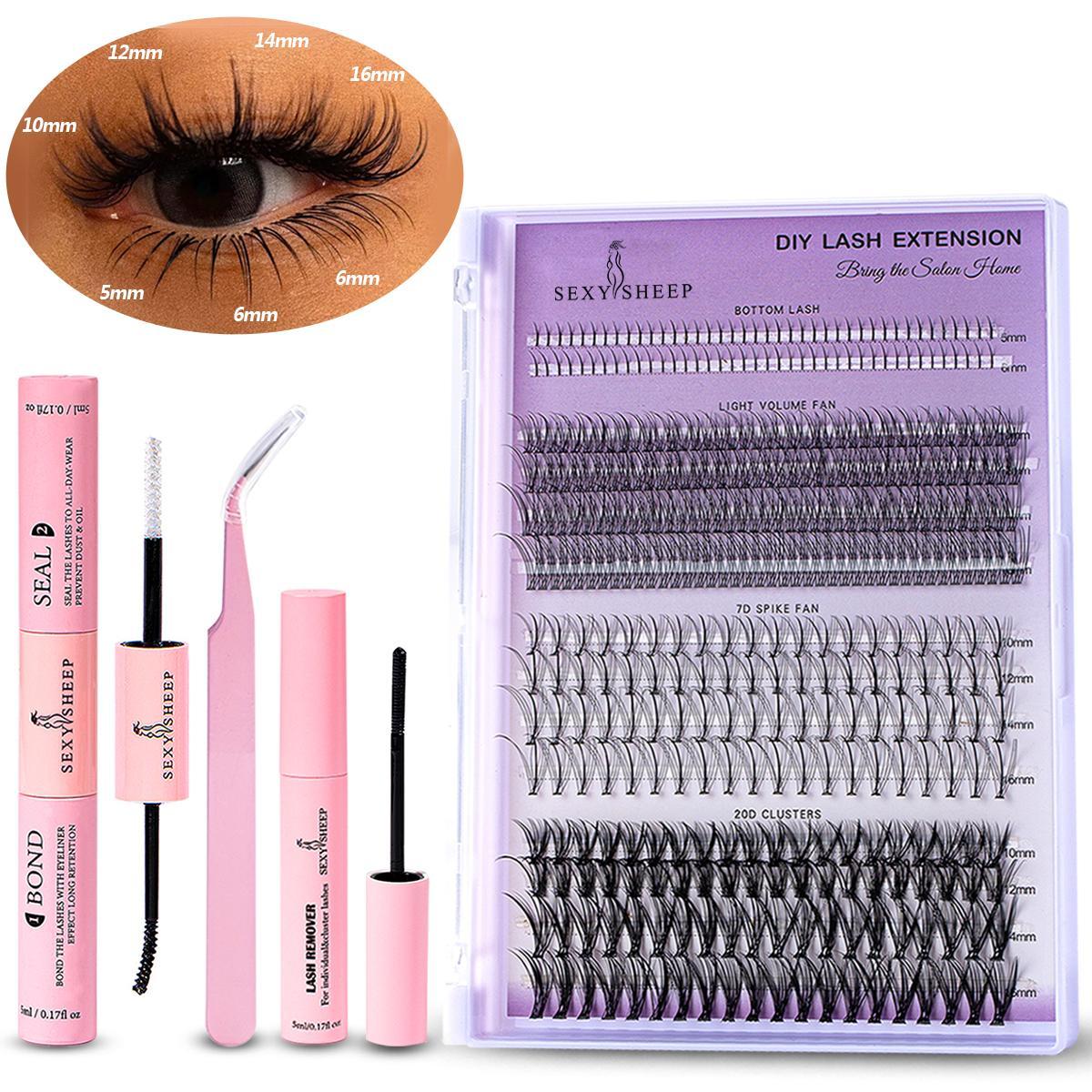 Mixed Styles Individual Eyelash Clusters False Eyelashes, DIY Eyelash Extensions, 1 Set Including 400pcs/box Natural Curl Eyelashes & Glue & Remover & Tweezers, Eye Makeup Enhancement False Eyelashes for Women & Girls, Fall Gift, Christmas Gift