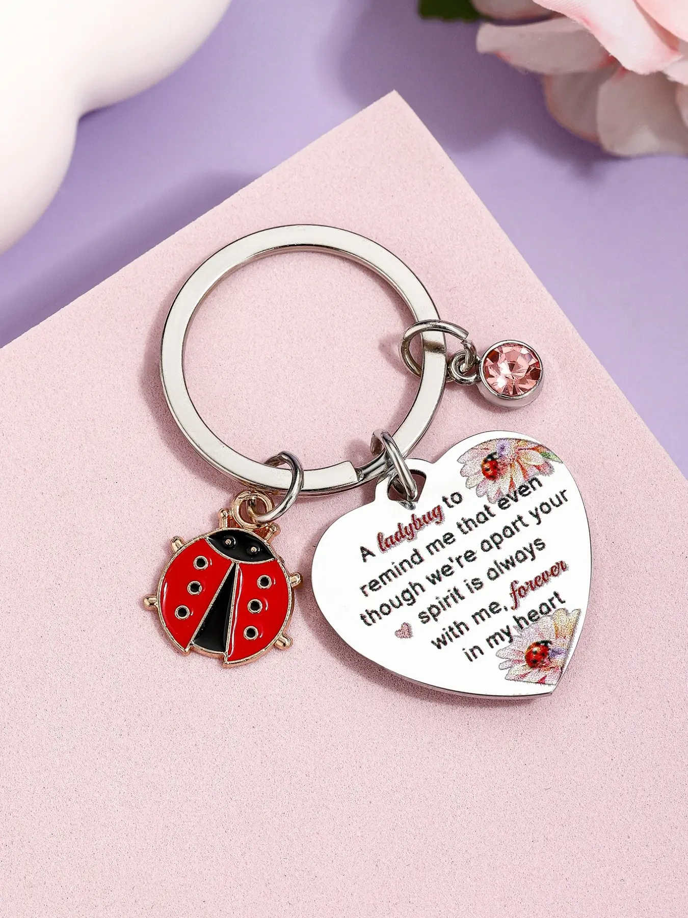 Memorial Lady Bug Keychain Jewelry, Sympathy Ladybug Gifts for Women, Remembrance Bereavement Gifts, Loss of Mom Dad, Loved One Memorial Gift