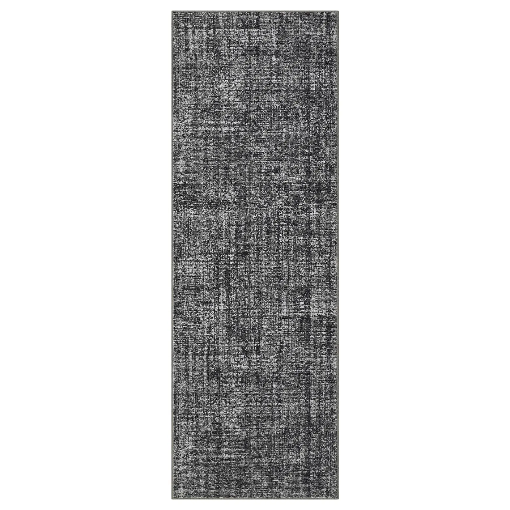 GARVEE 2 x 6 ft Dark Grey Polyester Rectangular Kitchen Rug Runner - Non-Skid Area Rugs, Household Decorative Protector Mat, Modern Solid Floral Design, Machine Washable for Laundry, Bathroom