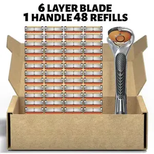 Men’s Razor Blade Replacement 48pcs  Sharp Handheld Razor Blade 1 Count Handle for Daily Use Head Shaver Kit with Six Layer Blade Comfort Smoothness Sharp Handheld Razor Blade