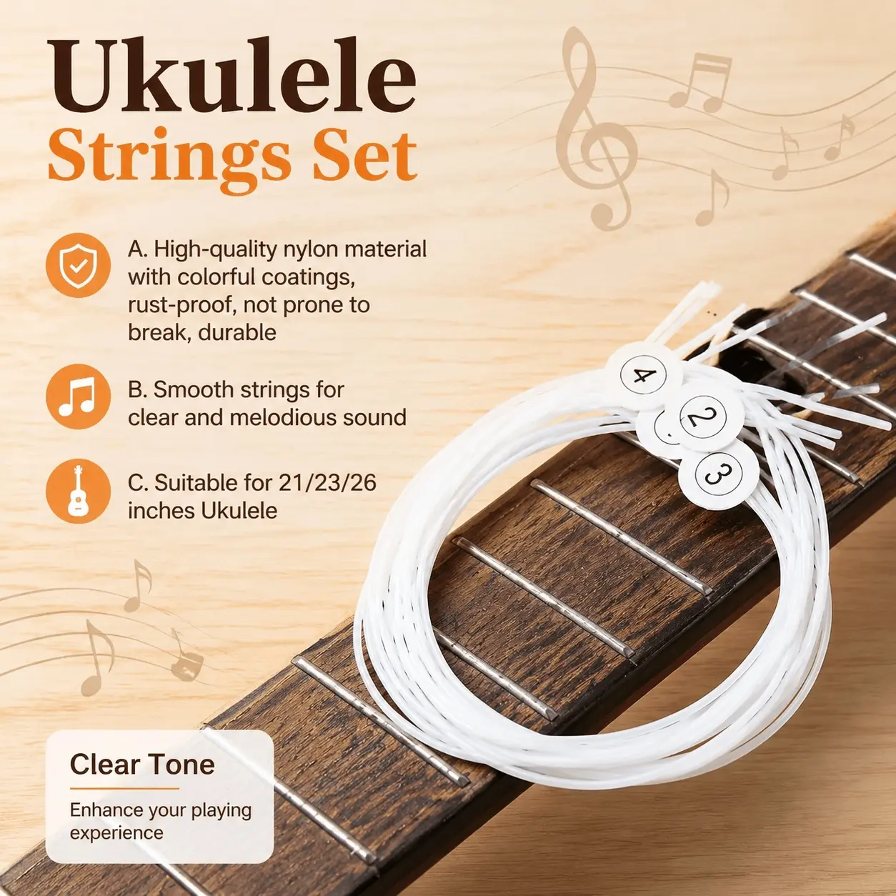 Nano Coated Rust-Proof Ukulele Strings, Quick Tuning Stability, Break-Resistant Nylon Set for Dorm Camping Performance