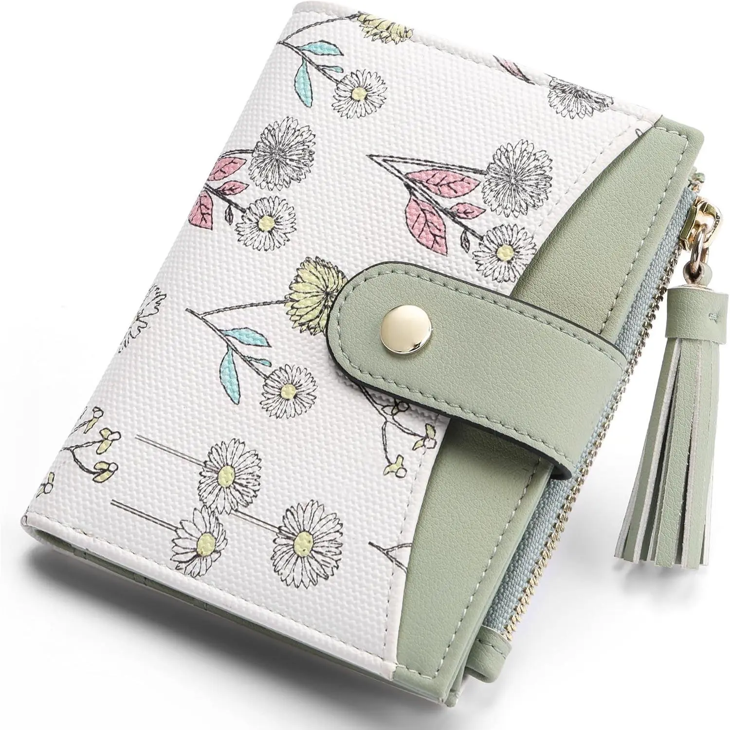 Small Wallet for Women RFID Blocking Tassle Bifold Slim Thin Leather Wallet Credit Card Holder Wallet Ladies Mini Wallet with Widened Zipper Pocket
