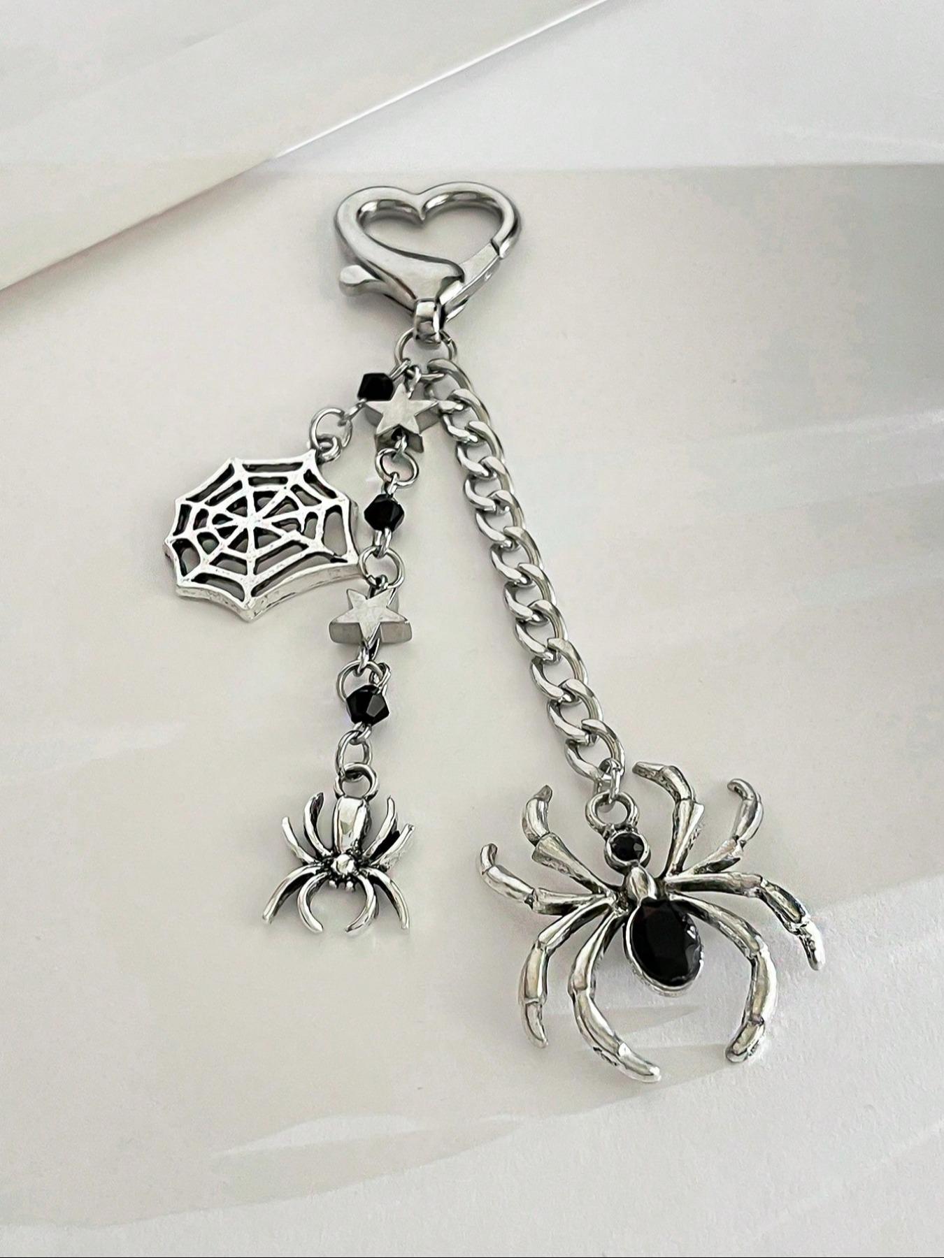 Cute Gothic Style Spider Web Design Keychain, Gothic Cross Keychain for Women & Men, Fashion Accessories for Daily Use, Halloween Gift
