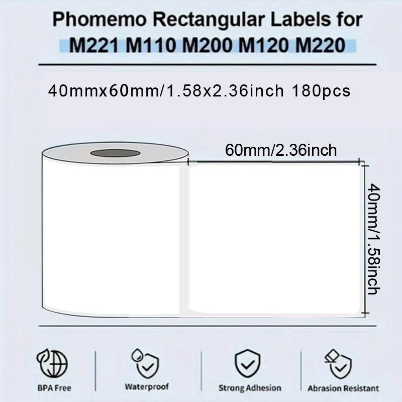 Thermal Label Paper, 6 Rolls Waterproof & Oil-proof Label Sticker, Label Paper for Phomemo M110 Label Printer, Office Stationery & Supplies for Indoor & Outdoor