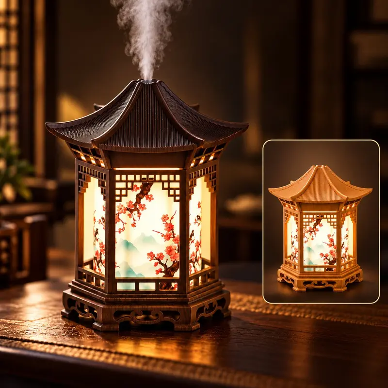 USB Air Humidifier with Night Light, Aromatherapy Diffuser, 160ML/5.4oz, for Bedroom, Living Room, Office, Desktop Decor, Chinese Style Decoration, Home Air Humidifier
