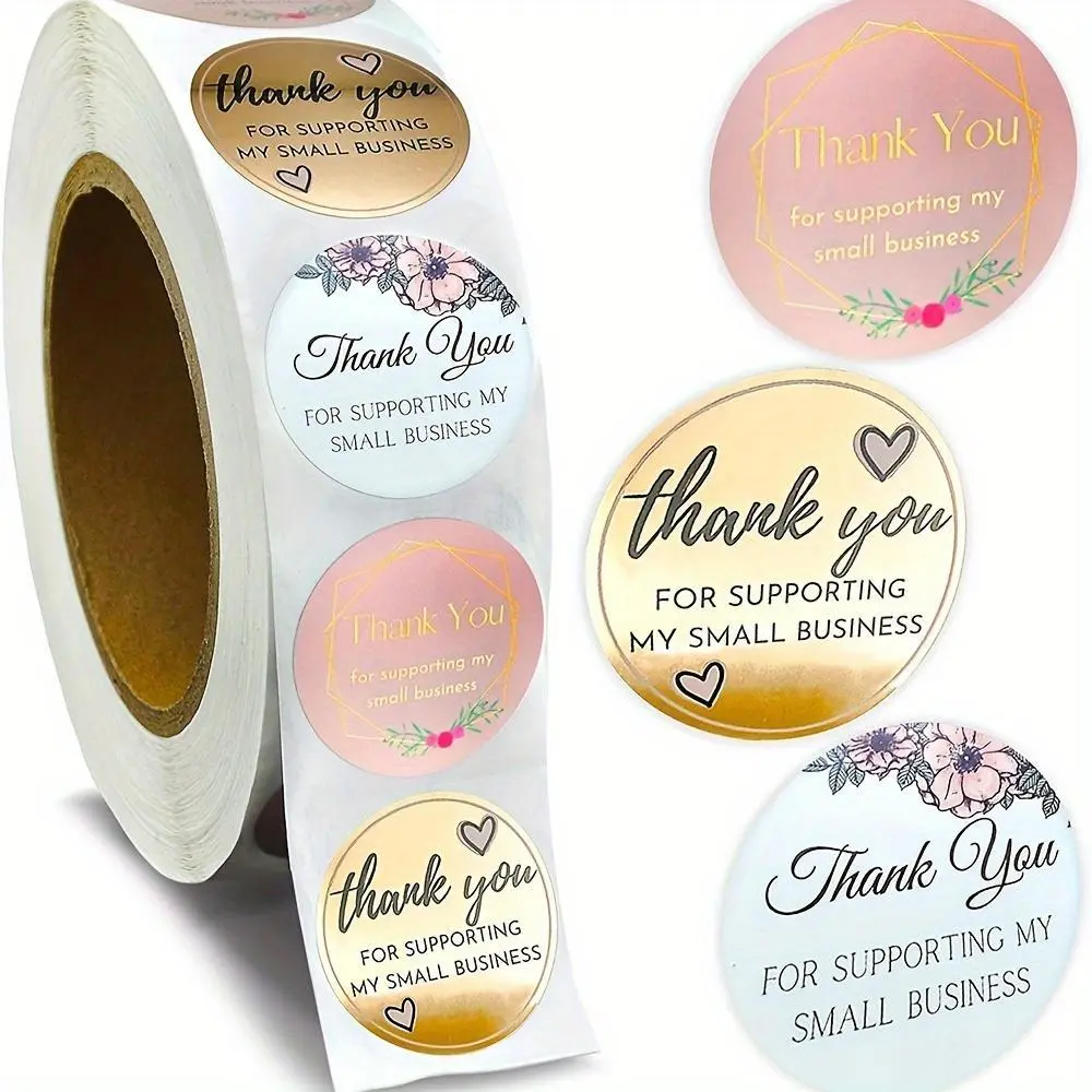 500pcs/roll 1 Inch Thank You For Supporting My Small Business Stickers, 3 Designs, Highly Recommended For Small Business Owners And Online Sellers