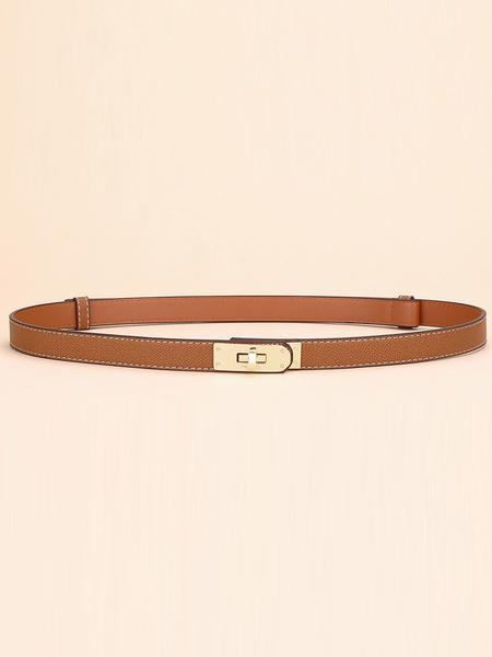 Adjustable Thin Belts For Womens Skinny Belts For Dresses Womens Solid Color Alloy Turn Lock Belts For Jeans