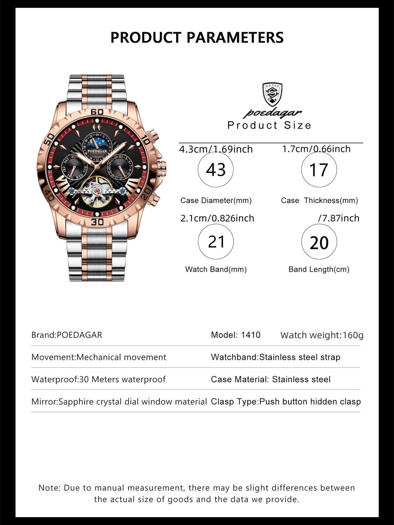 Men's Business Fashion Analog Mechanical Watch, Fashion Waterproof Luminous Date Watch for Party, Daily Decor, Exquisite Watch for Birthday Gift with Box, Waterproof Wristwatch