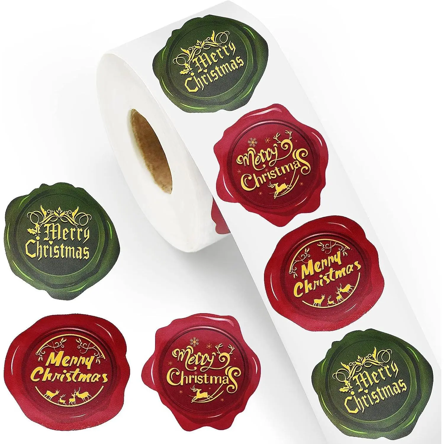 500 count 1.5 Inch Christmas Stickers Roll for Envelope - 3 Designs  Shape Round Merry Christmas Sticker Self Adhesive Tag Seals Labels for Holiday Greeting, Sealing, Gifting,  Decorations