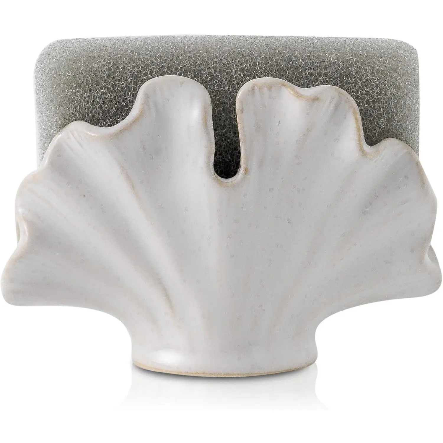 Ceramic Sponge Holder for Kitchen Sink, Compact Sink Caddy Organizer - Scouring Pad and Dish Sponge Holder, Farmhouse Kitchen Decor, Cute Kitchen Gadgets Accessories (White)