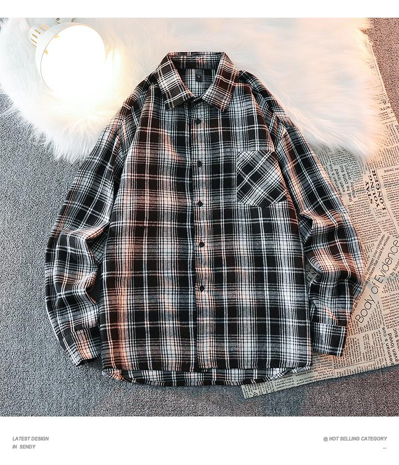 2026 Black and White Plaid Shirt Men's Fashion Casual Skin-Friendly Versatile Trendy Style 5color Options