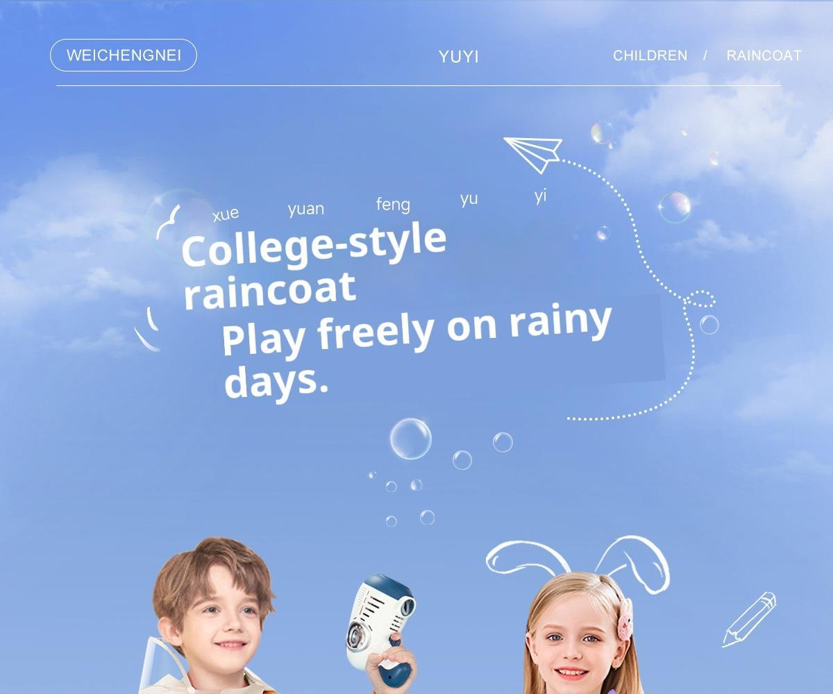 College style kindergarten with backpack, full body waterproof raincoat and raincoat