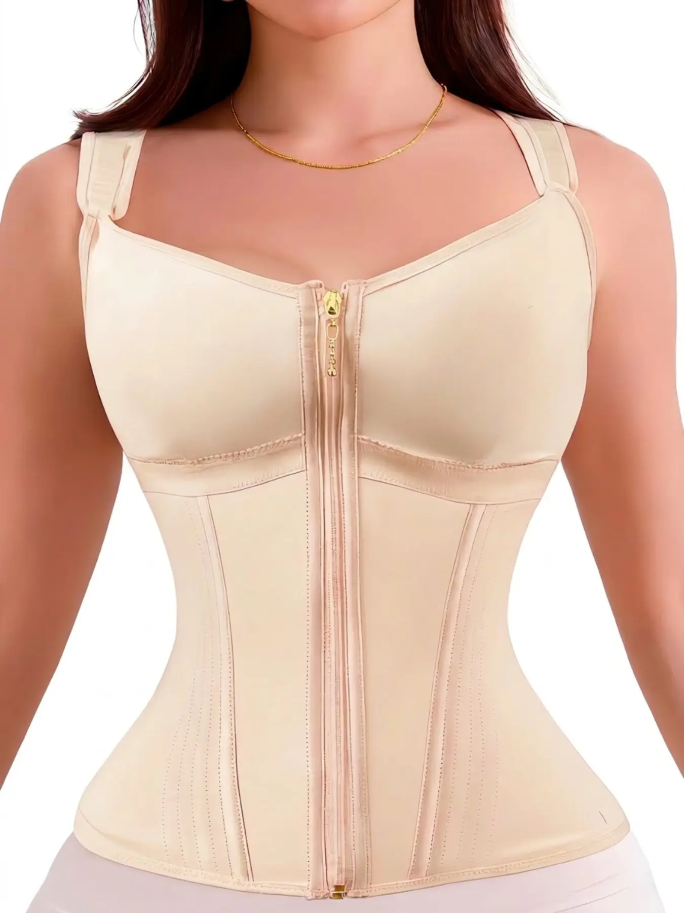 Women's Colombian Seamless Faja Shapewear - Minimalist Basic Soft Padded Stretchy High-Compression Bodysuit, Lightweight Smooth Fabric Adjustable Tummy Control, Wireless Bra, Waist Trainer,Zipper-Hook Closure, Ideal for Workouts & Bridal Wear