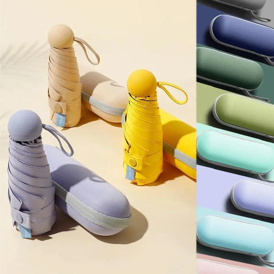 Folding Capsule Sun Umbrella for Women, Italian Look Design with UV Protection for Travel, Outdoor and Casual Outings, Portable Capsule Pocket, Outfits