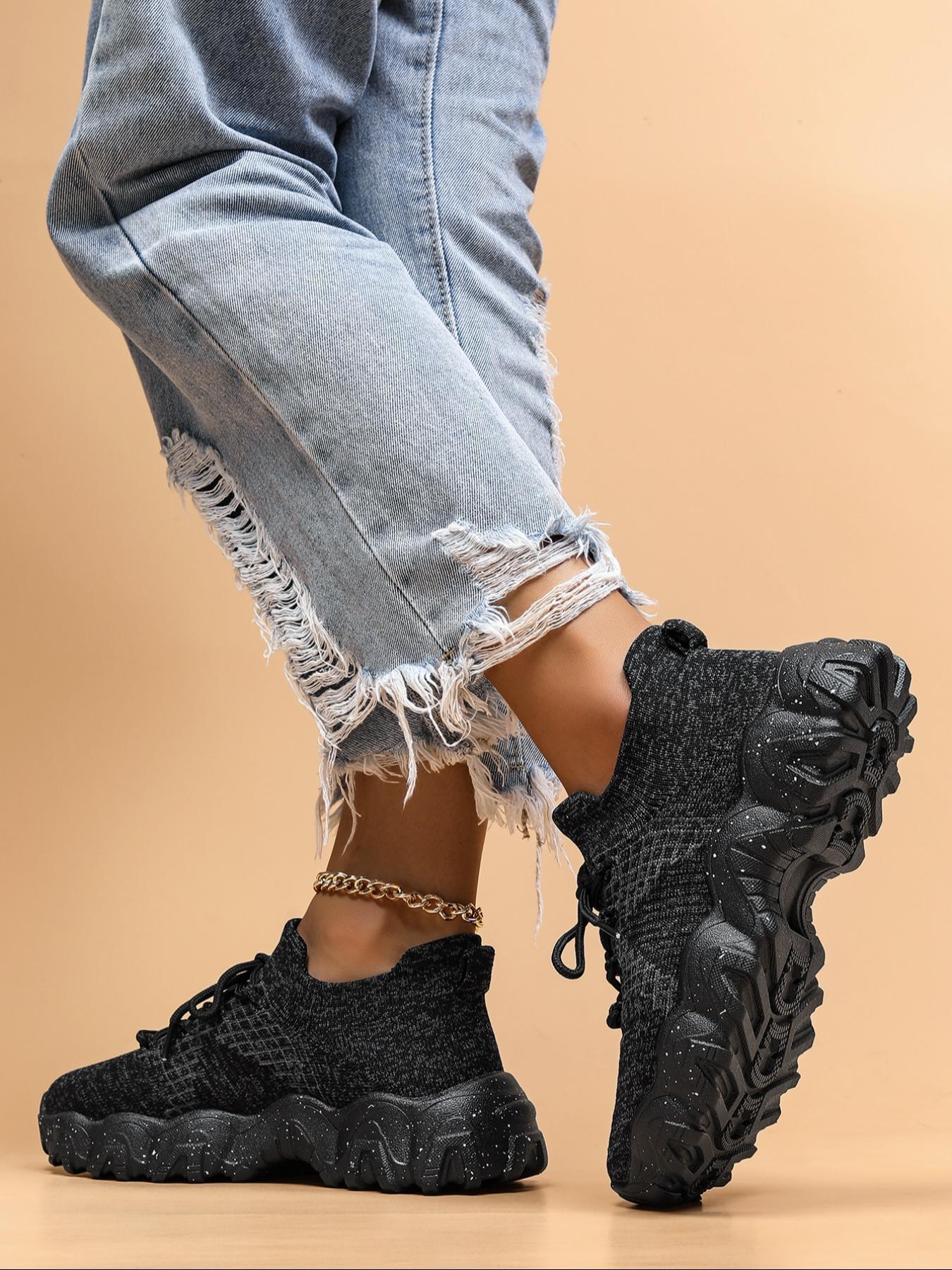 Women's Fashionable Striped Pattern Lace Up Low Top Sneakers, Casual Breathable Comfortable Sports Running Shoes, All-match Basic Shoes for Daily Wear, Closed