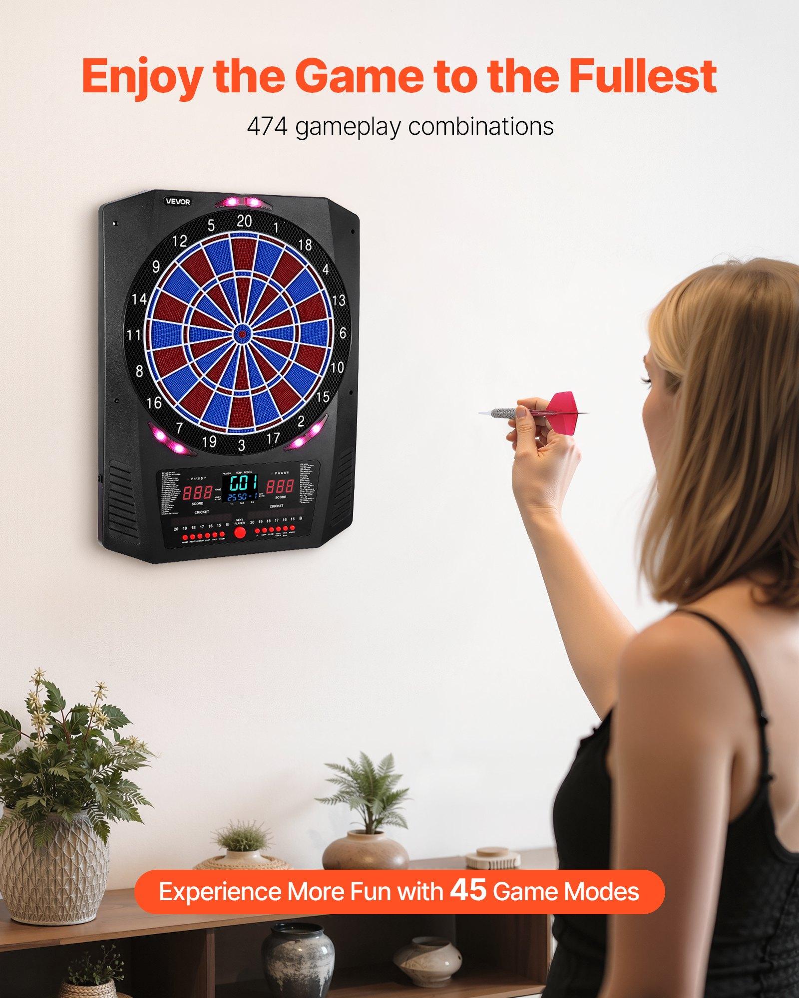 VEVOR Electronic Dart Board, 13.5" Target Dartboard with 45 Games & 474 Variations for Up to 8 Players, 6 Dart Shafts with Flights & 50 Soft Tips, Color LED Cricket Scoring Screen for Home Party Bar