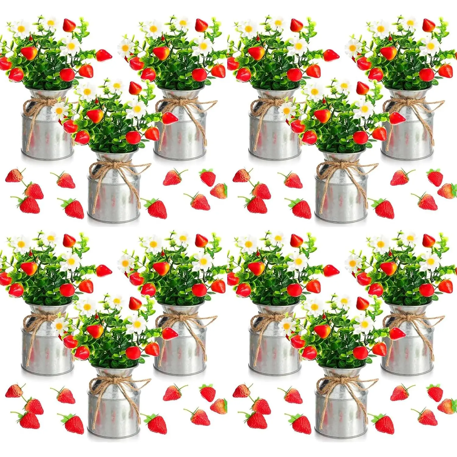 12 Sets Summer Strawberry Centerpieces for Tables Artificial Strawberry Daisy  with Vase and  Strawberries Berry  Sweet  Shower Decor for  Party Wedding Kitchen