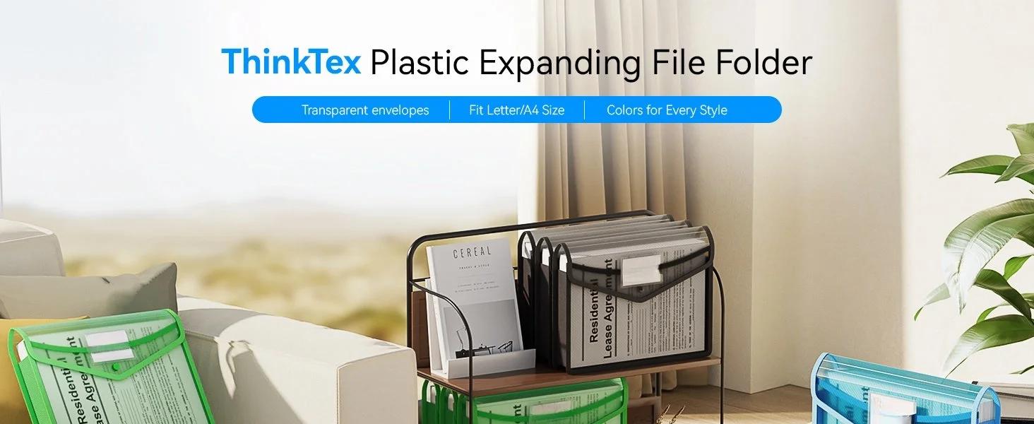 Plastic Expanding File Folder, Transparent envelopes with Snap Closure, No Dividers, Large Capacity, Assorted Colors, Fit Letter/A4 Size - 5 Packs